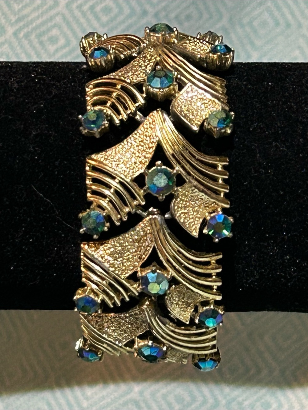 Vintage Coro Signed Bracelet - Blue Green AB Rhinestones